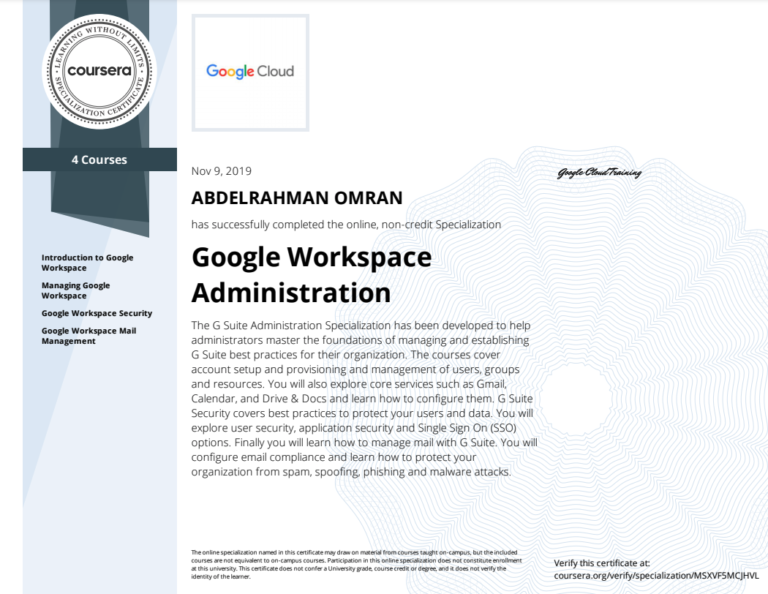 Google Workspace Administration Specialization Abdelrahman Omran