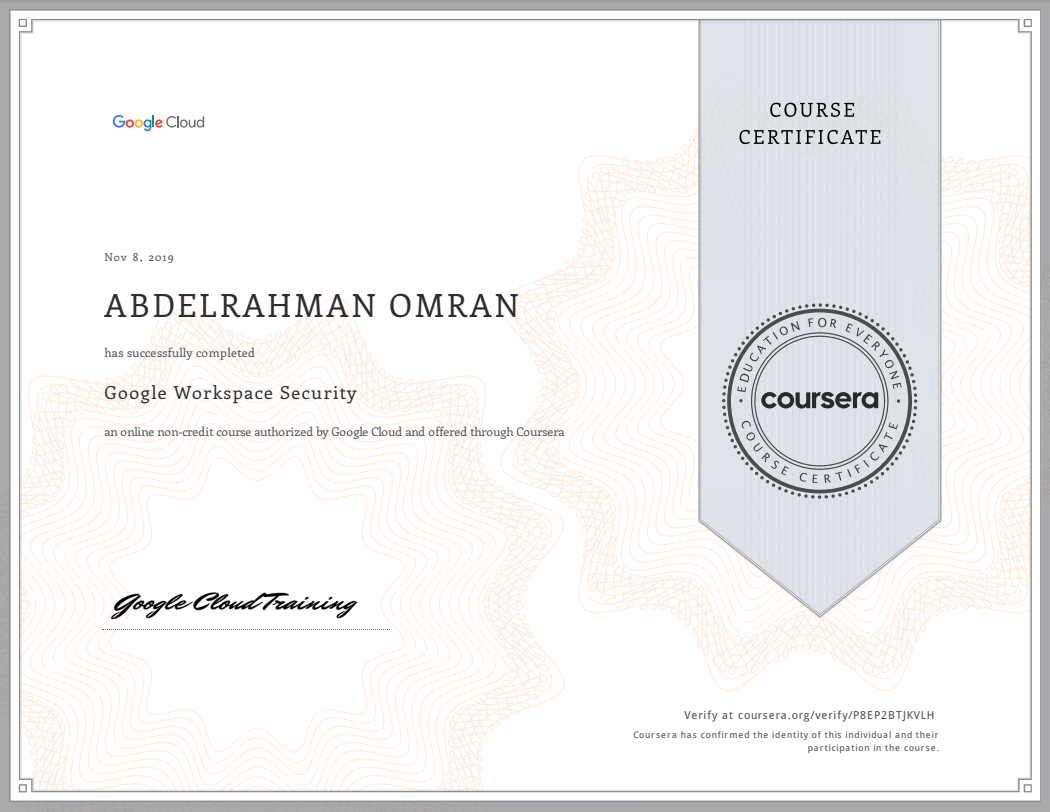 Google Workspace Security - Abdelrahman Omran Certificate - P8EP2BTJKVLH