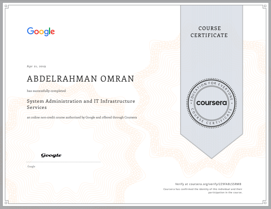 System Administration and IT Infrastructure Services - Abdelrahman Omran Certificate - 2Z9FA8L55RMB