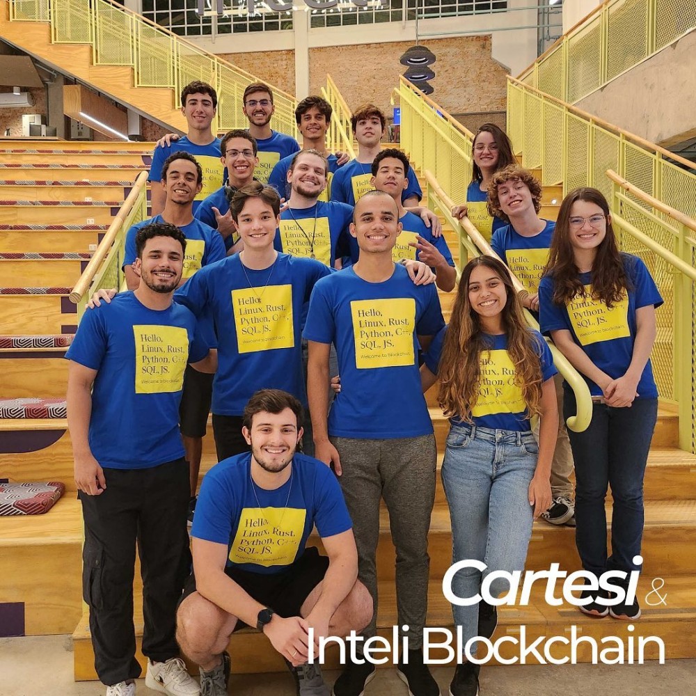 Inteli Blockchain Students wearing Cartesi SWAG
